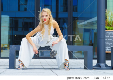 Woman wearing crop top and culottes 138116156
