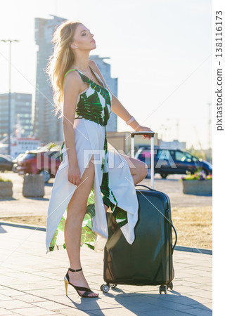 Fashion model traveling to new city 138116173