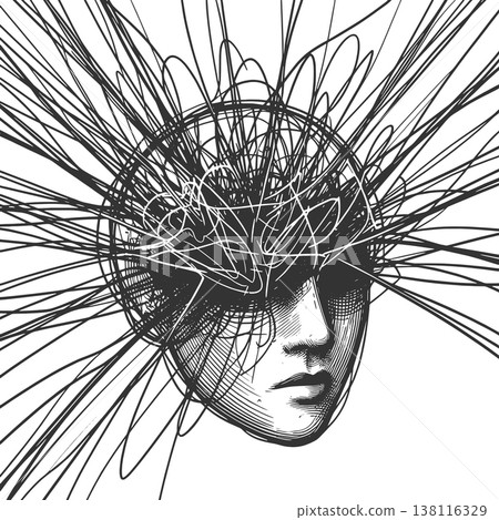 Human Head With Chaotic Thought Lines vector Human Head With Chaotic Thought Lines vector 138116329
