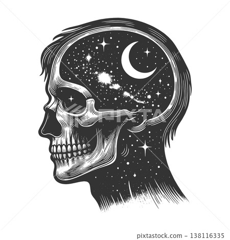 Human Skull with Galaxy Mind Cosmic Concept 138116335