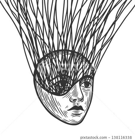 Human Head With Chaotic Thought Lines raster 138116338