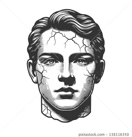 Cracked Human Face Mental Breakdown Concept 138116350