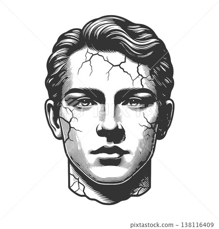 Cracked Human Face Mental Breakdown Concept 138116409