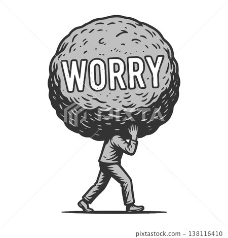 Man Carrying Heavy Worry Burden Stress Concept 138116410