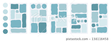 Abstract organic frame grid with irregular edges, bento box rectangle collection. Wavy modern shapes and color palette for web layout, social template, textbox, contemporary fluid design. 138116458