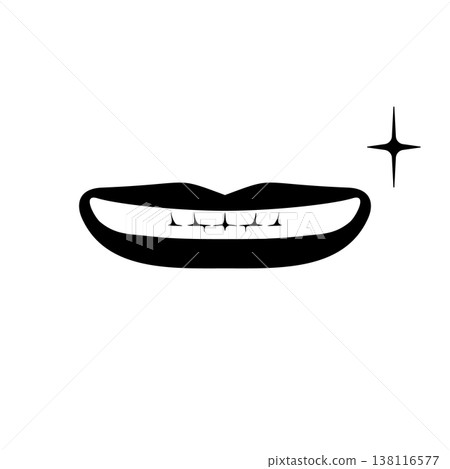 A black and white illustration showing perfectly aligned white teeth. Cosmetic dentistry. Beautiful teeth alignment. A black and white illustration showing perfectly aligned white teeth. Cosmetic dentistry. Beautiful teeth alignment. 138116577