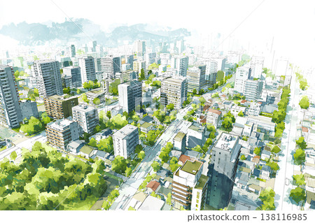 綠意盎然的城市景觀：從空中俯瞰永續發展的城市景觀。 138116985