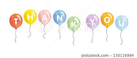 水彩風格的彩色氣球，上面寫著「謝謝」字樣 138116994