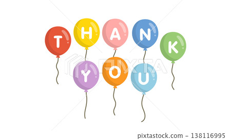 色彩鮮豔的氣球，上面寫著「謝謝」字樣 138116995