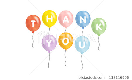 水彩風格的彩色氣球，上面寫著「謝謝」字樣 138116996