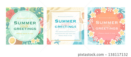 夏季熱帶植物背景框架 - 時尚方形廣告 138117132