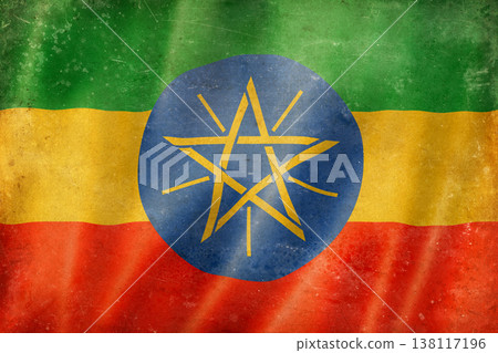 Old vintage flag of Ethiopia, worn and stained Old vintage flag of Ethiopia, worn and stained 138117196