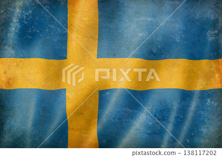 Old vintage flag of Sweden, worn and stained Old vintage flag of Sweden, worn and stained 138117202