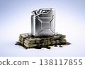 a fuel can leaks oil over money, generative AI 138117855