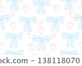 Seamless Ribbon Bow and Heart Pattern in Soft Pastel Colors, Cute Hand Drawn Line Art Background for Wrapping Paper, Textile, Packaging, Wedding and Valentine Designs 138118070