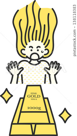 An illustration of a woman with a surprised expression upon seeing a gold bar. An illustration of a woman with a surprised expression upon seeing a gold bar. 138118383