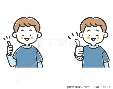 男孩豎起大拇指（上半身） - 向量圖 138118403