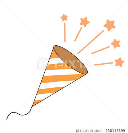 Cute illustration of a celebratory cracker with stars popping out (orange / party / anniversary) Cute illustration of a celebratory cracker with stars popping out (orange / party / anniversary) 138118899