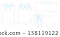 Hand Drawn Ribbon Bow Frames Set with Decorative Swirls and Hearts, Elegant Line Art Borders for Wedding Invitations, Greeting Cards, Branding, Packaging and Romantic Design Templates 138119122
