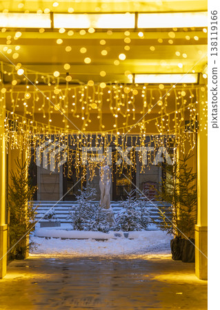 Prague Mostecka street passage illuminating winter evening Prague Mostecka street passage illuminating winter evening 138119166