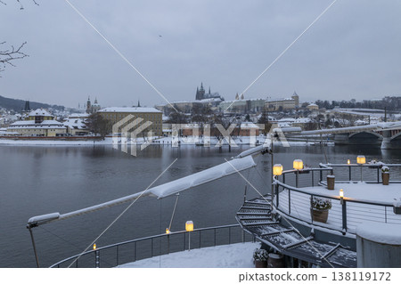 Prague Castle and Vltava river in snowy winter Prague Castle and Vltava river in snowy winter 138119172