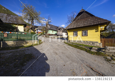 Vlkolinec village street with traditional wooden houses, Slovakia Vlkolinec village street with traditional wooden houses, Slovakia 138119213