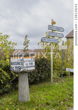 Old Borne Michelin sign showing route directions in Marcellois Old Borne Michelin sign showing route directions in Marcellois 138119241