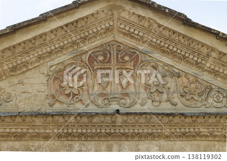 Tempietto sul Clitunno relief carving showing Christian symbols Tempietto sul Clitunno relief carving showing Christian symbols 138119302