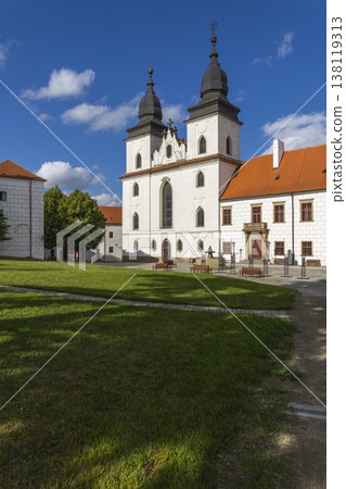 St Procopius Basilica Trebic, Czechia, with green lawn St Procopius Basilica Trebic, Czechia, with green lawn 138119313