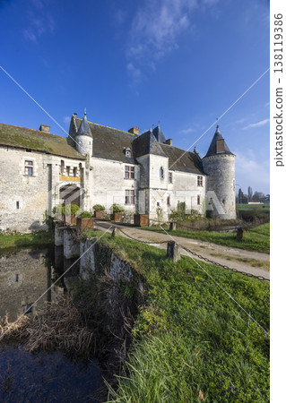 Chateau de Chemery, Loir et Cher, France with a moat and drawbridge Chateau de Chemery, Loir et Cher, France with a moat and drawbridge 138119386