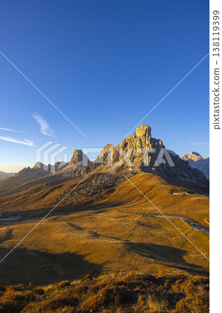 Passo Giau Dolomites landscape mountains golden hour autumn Passo Giau Dolomites landscape mountains golden hour autumn 138119399
