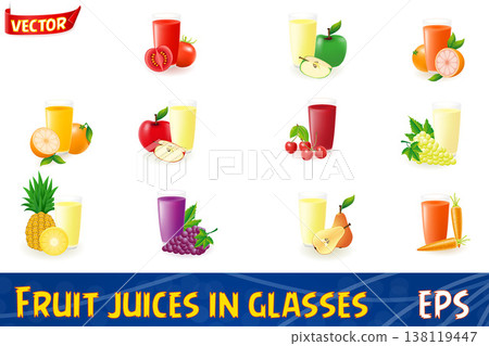 set of icons with fruit juice in glass vector illustration set of icons with fruit juice in glass vector illustration 138119447