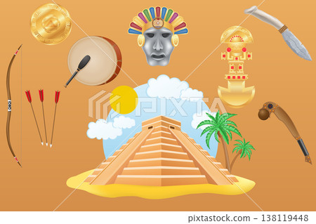 ancient objects and attributes of the maya vector illustration 138119448
