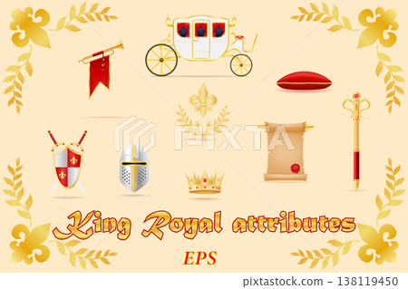 king royal golden attributes of medieval power vector illustration 138119450