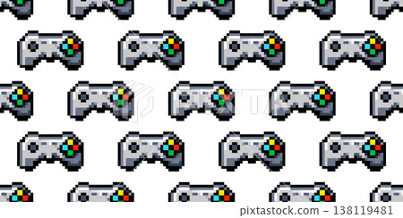 Pixel game controller seamless pattern with retro arcade videogame background 138119481