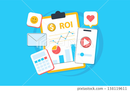 Influencer Analytics Tools Banner, Social Media Marketing Dashboard with ROI Tracking, Statistics, and SMM Campaign Performance Flat Illustration 138119611