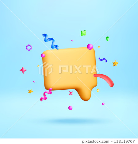3d yellow speech bubble with colorful confetti 3d yellow speech bubble with colorful confetti 138119707