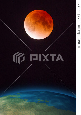 Total lunar eclipse and Earth: Composite image 138120237