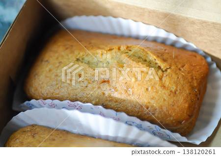 banana cake or banana bread or almond bread , loaf of bread banana cake or banana bread or almond bread , loaf of bread 138120261
