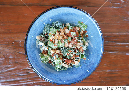 caesar salad or vegetable salad with bacon and crouton caesar salad or vegetable salad with bacon and crouton 138120568