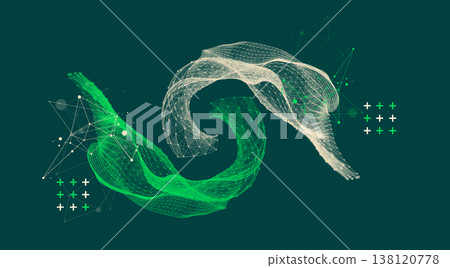 The abstract wave is made in a frame style. Template for science and technology presentation. Vector art. 138120778