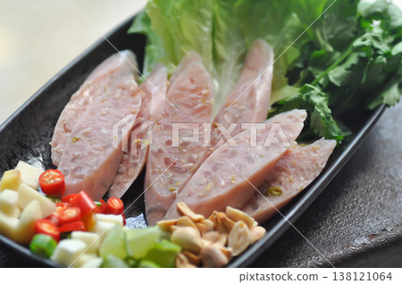 pickled pork sausage, fermented pork and chili or sour pork with vegetable pickled pork sausage, fermented pork and chili or sour pork with vegetable 138121064