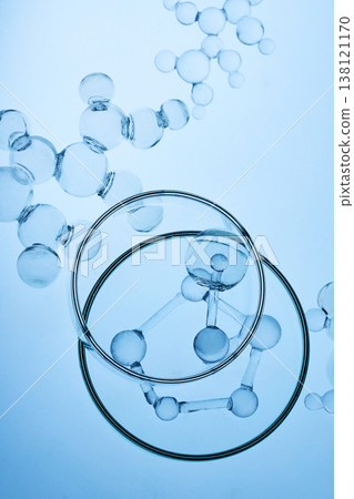 Abstract cosmetic lab. Glass molecules and petri dish in science laboratory Abstract cosmetic lab. Glass molecules and petri dish in science laboratory 138121170