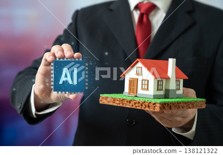 A man demonstrates an AI system for home integration. A new level of smart home. Technology improves comfort and control. Automation enhances efficiency and modern living. A man demonstrates an AI system for home integration. A new level of smart home. Technology improves comfort and control. Automation enhances efficiency and modern living. 138121322
