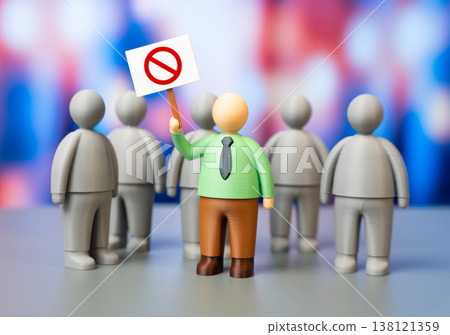 One person protests in a crowd. A solo picket, a protest leader. Individual activism stands out in mass movement. Leadership and courage inspire change and influence public opinion and social dynamics One person protests in a crowd. A solo picket, a protest leader. Individual activism stands out in mass movement. Leadership and courage inspire change and influence public opinion and social dynamics 138121359