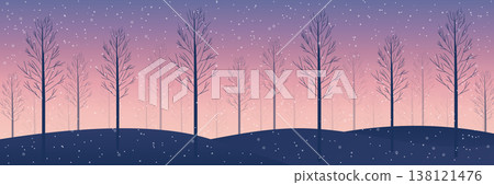 Winter forest landscape with falling snow and bare trees vector illustration. Winter forest landscape with falling snow and bare trees vector illustration. 138121476