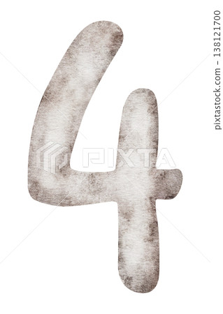 Watercolor beige number four. Hand painted illustration isolated on background. Elements for creative children design, sticker, invitation, save the date card. 138121700