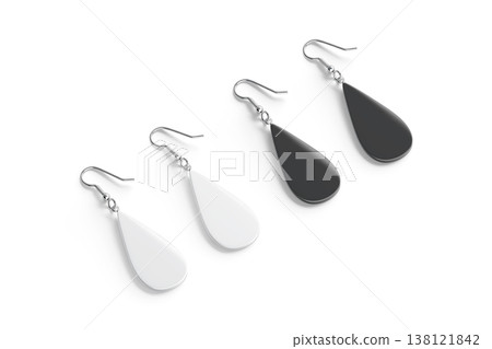 Blank black and white pair drop earring mockup lying png, transparent background, 3d rendering. Empty wire hook female accessory mock up cut out. Clear decoration boho jewelry for woman template. Blank black and white pair drop earring mockup lying png, transparent background, 3d rendering. Empty wire hook female accessory mock up cut out. Clear decoration boho jewelry for woman template. 138121842