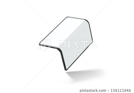 Blank white flexible book phone display half folded mockup png, transparent background, 3d rendering. Empty portable flip curved smartphone mock up cut out. Clear gadget innovation prototype template. 138121848