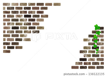Hand-drawn style dark brown brick and ivy background illustration 138122135